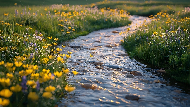 高清大图下载【趣麦麦图】溪流边盛开的黄花