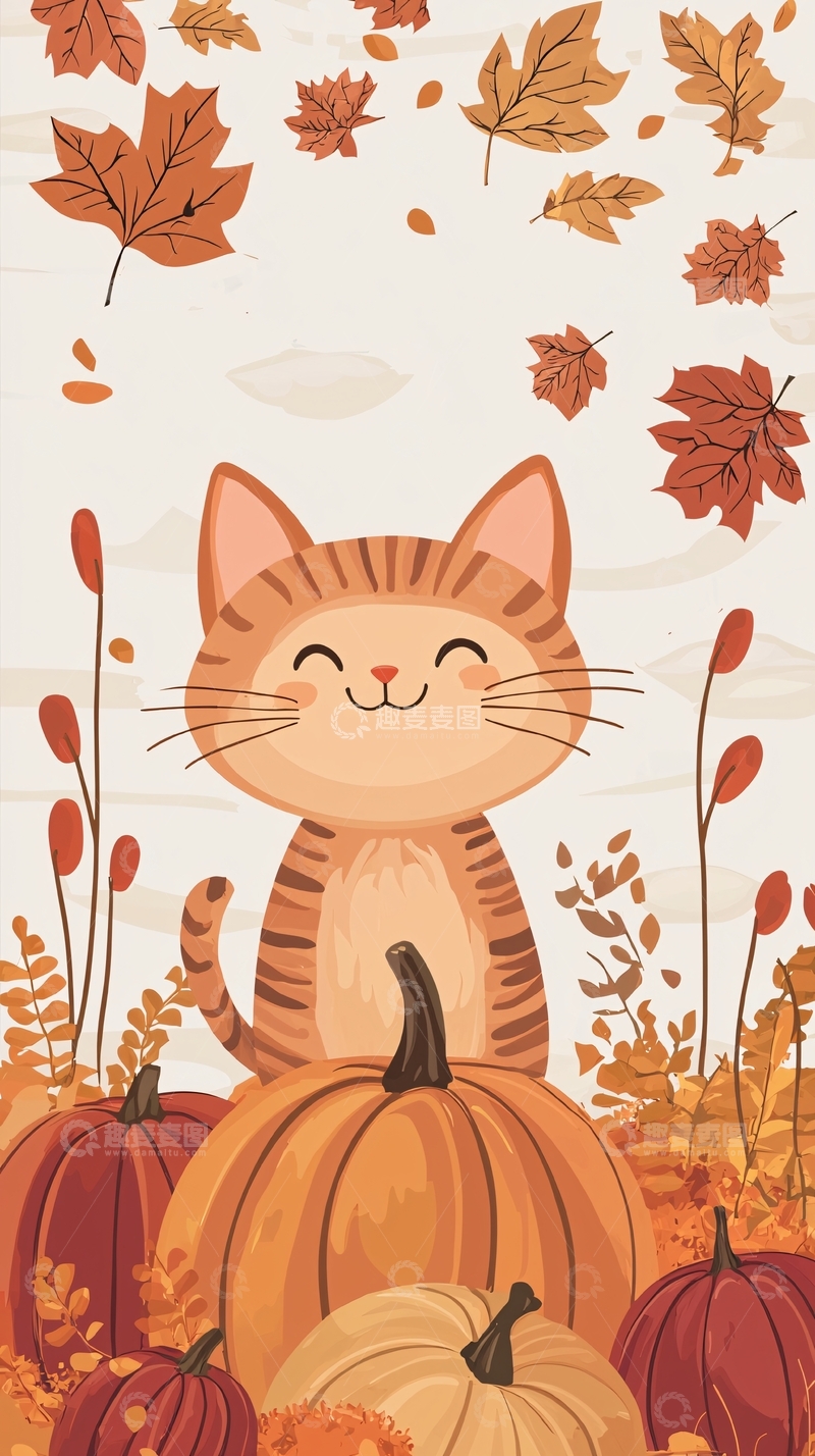 高清大图下载【趣麦麦图】秋天猫咪南瓜