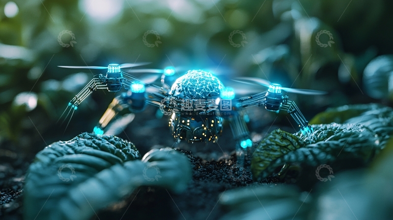 高清大图下载【趣麦麦图】绿色科技感的无人机特写