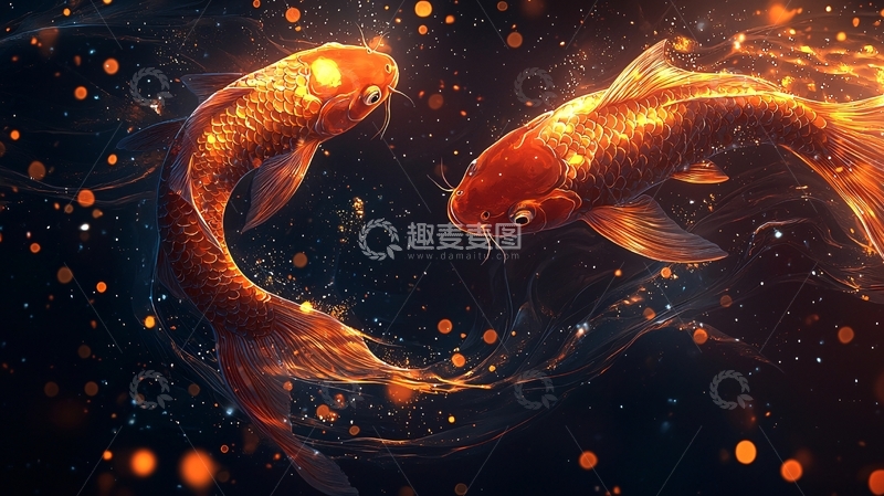 高清大图下载【趣麦麦图】闪耀的红色锦鲤