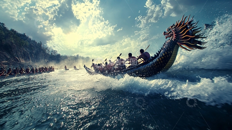 高清大图下载【趣麦麦图】端午节龙舟比赛