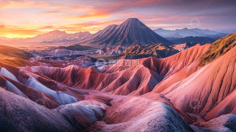 高清大图下载【趣麦麦图】日落火山彩色山脉