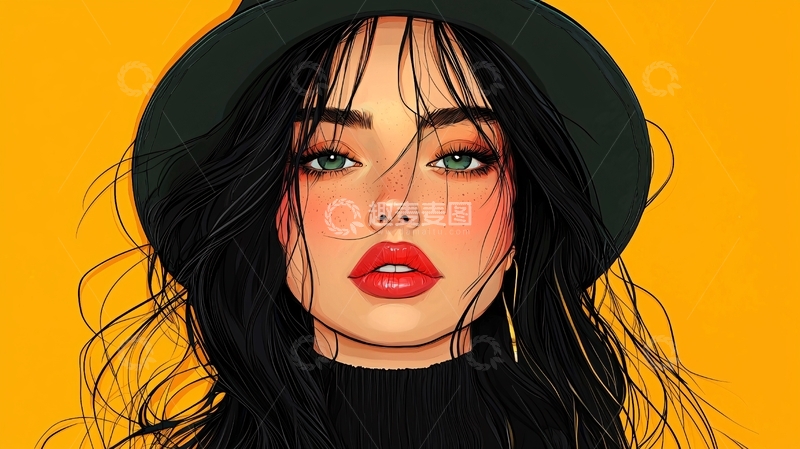高清大图下载【趣麦麦图】戴黑帽子的女孩