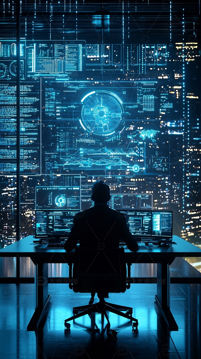 高清大图下载【趣麦麦图】城市夜景中程序员工作