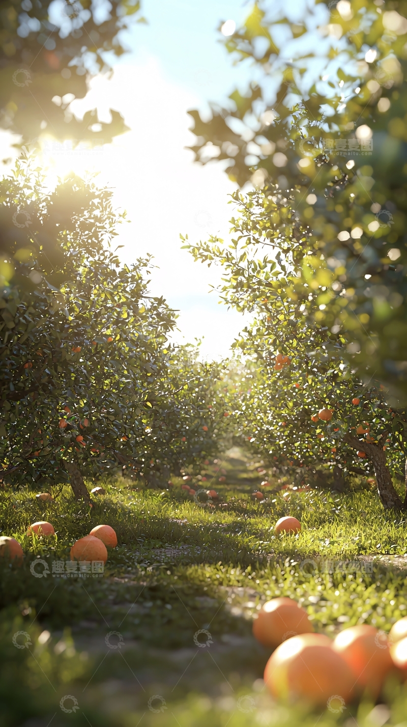 高清大图下载【趣麦麦图】阳光洒在橘子园里
