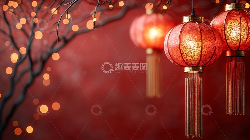 高清大图下载【趣麦麦图】红灯笼喜庆新年背景图