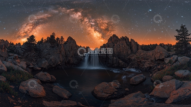 高清大图下载【趣麦麦图】星空下的瀑布