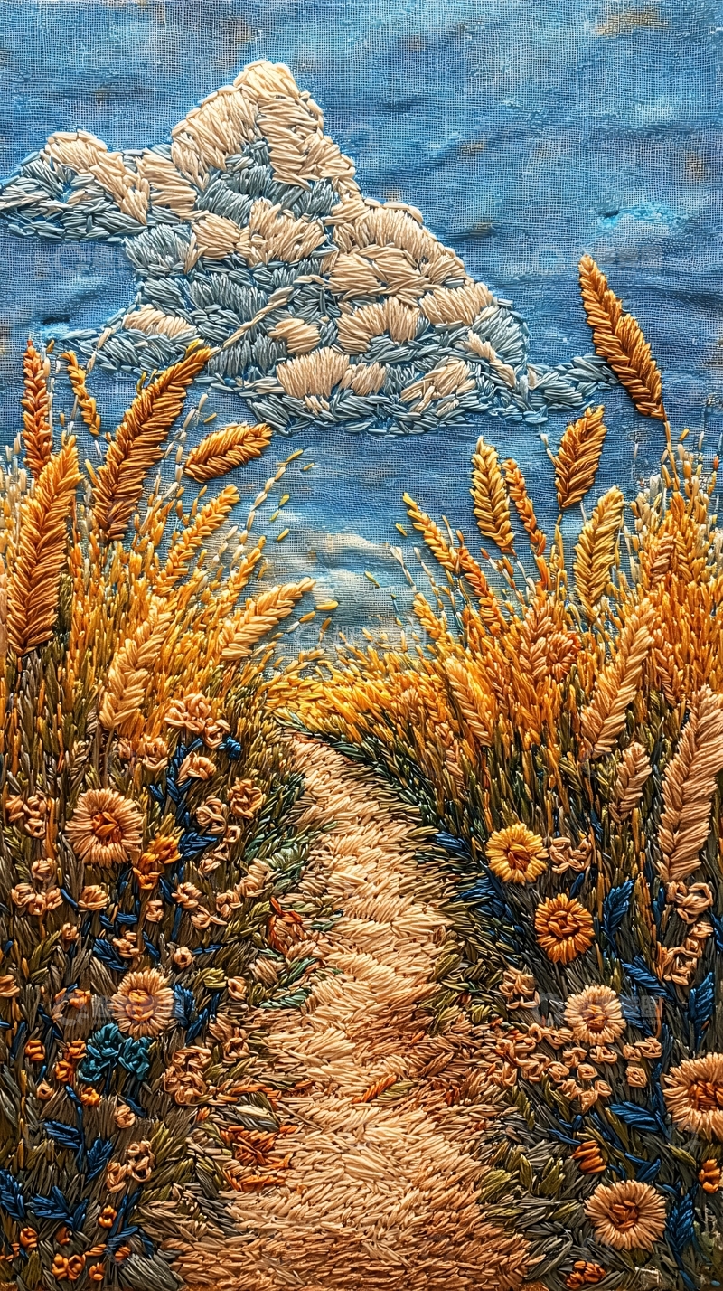 高清大图下载【趣麦麦图】田园风光绣花图