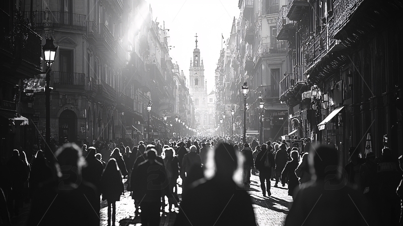 光影街道人群