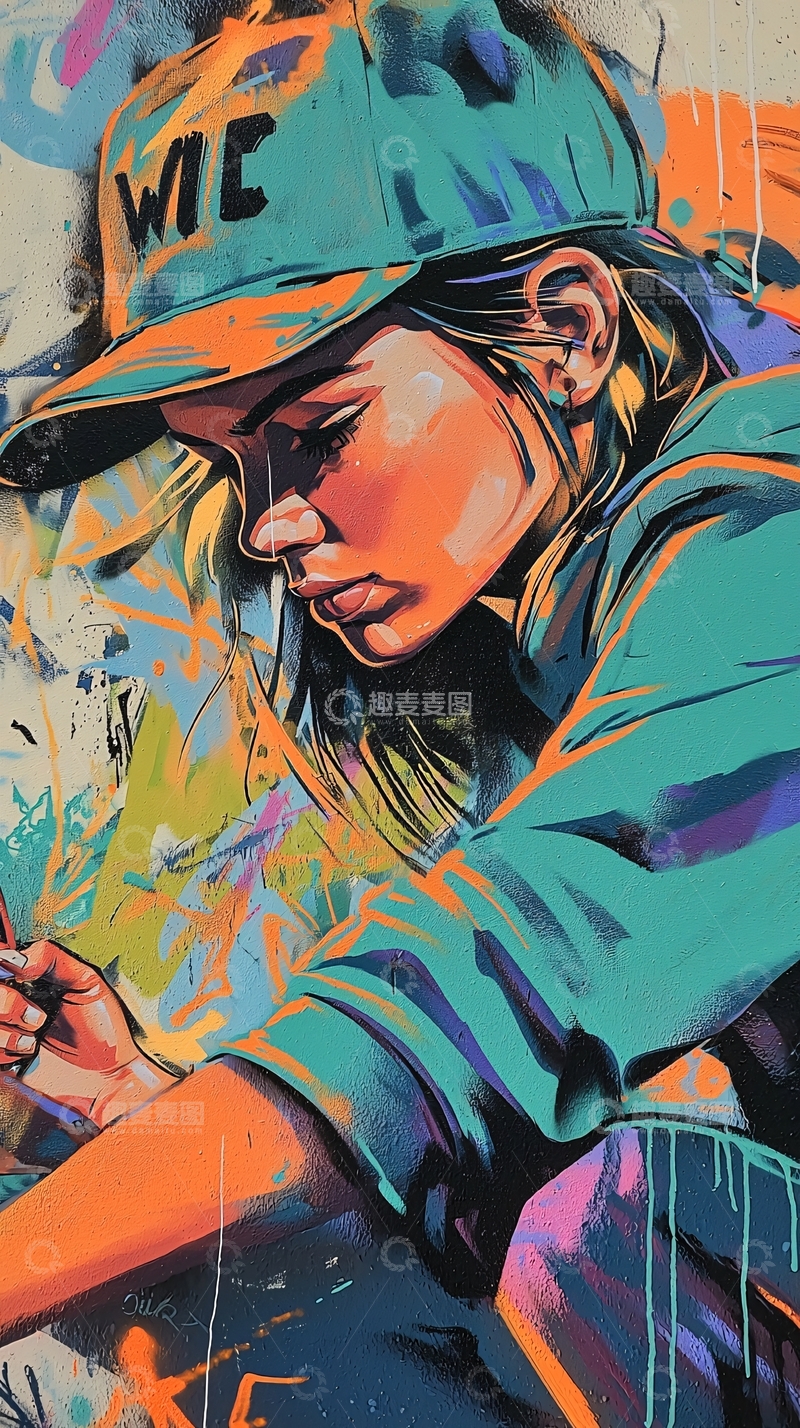 高清大图下载【趣麦麦图】彩色涂鸦风格女孩画像