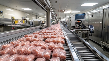 肉类在传送带上
