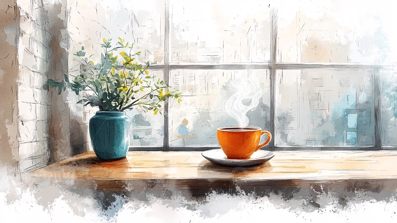 高清大图下载【趣麦麦图】窗边一杯热饮