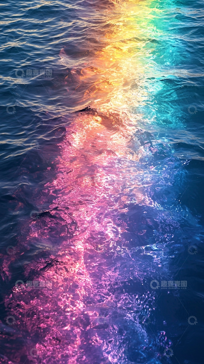 高清大图下载【趣麦麦图】彩虹色海洋波光粼粼