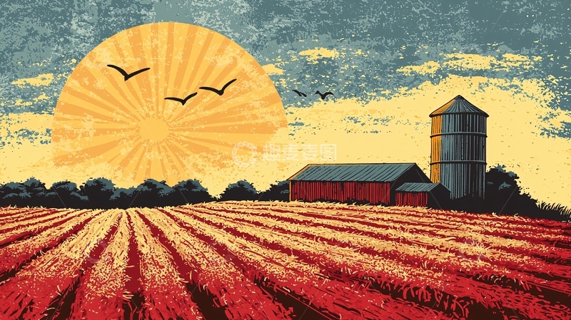 高清大图下载【趣麦麦图】乡村日落农场风景