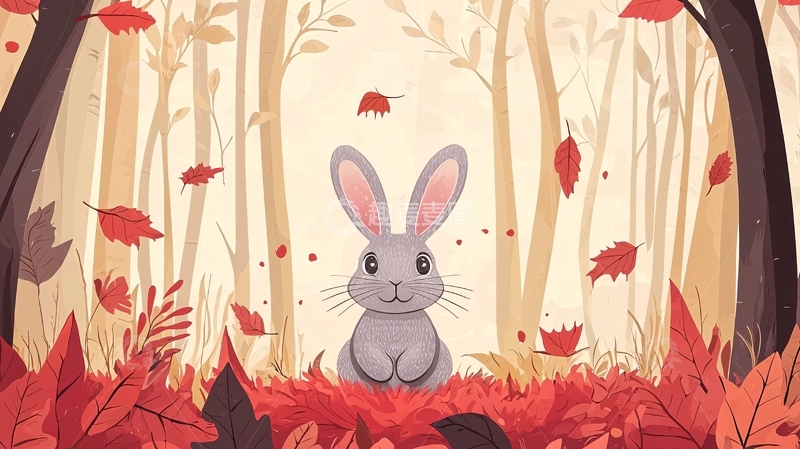 高清大图下载【趣麦麦图】秋天森林小灰兔