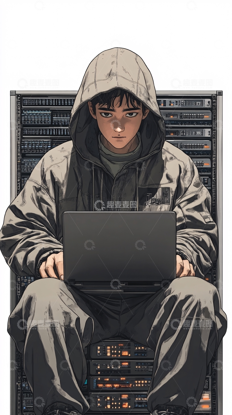 高清大图下载【趣麦麦图】黑客少年电脑服务器