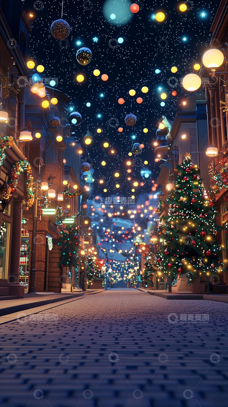 高清大图下载【趣麦麦图】圣诞节街道夜景