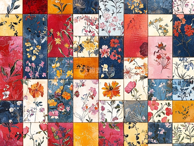 高清大图下载【趣麦麦图】拼布花卉图案