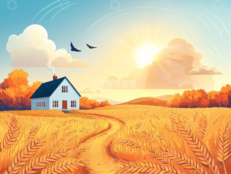 高清大图下载【趣麦麦图】秋日田野小屋