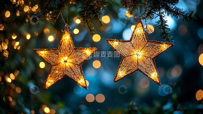 高清大图下载【趣麦麦图】圣诞树上的金色星星