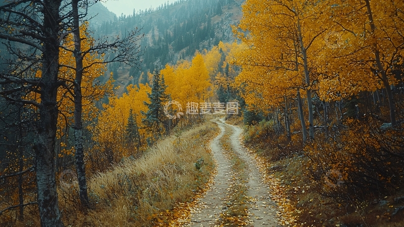 高清大图下载【趣麦麦图】秋季山路风景如画