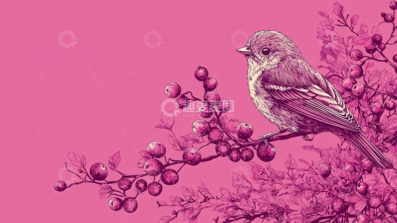 高清大图下载【趣麦麦图】粉色背景上的小鸟