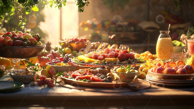 高清大图下载【趣麦麦图】阳光洒满餐桌的丰盛水果