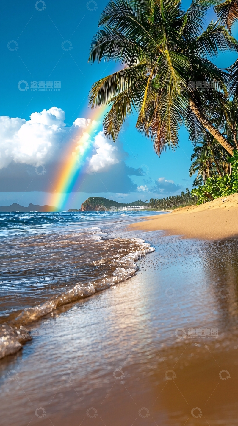 高清大图下载【趣麦麦图】热带海滩彩虹风景