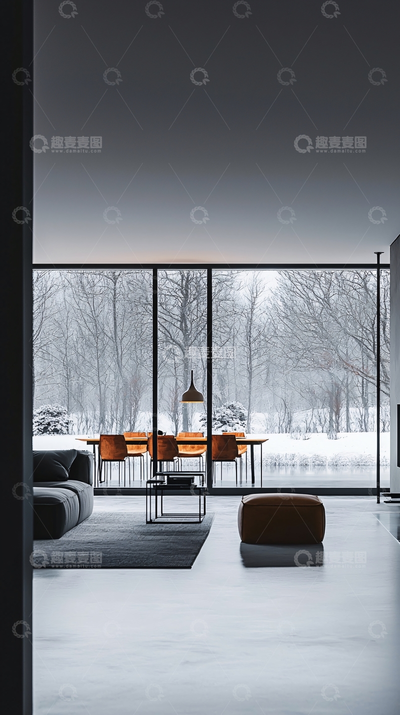 高清大图下载【趣麦麦图】极简现代雪景客厅