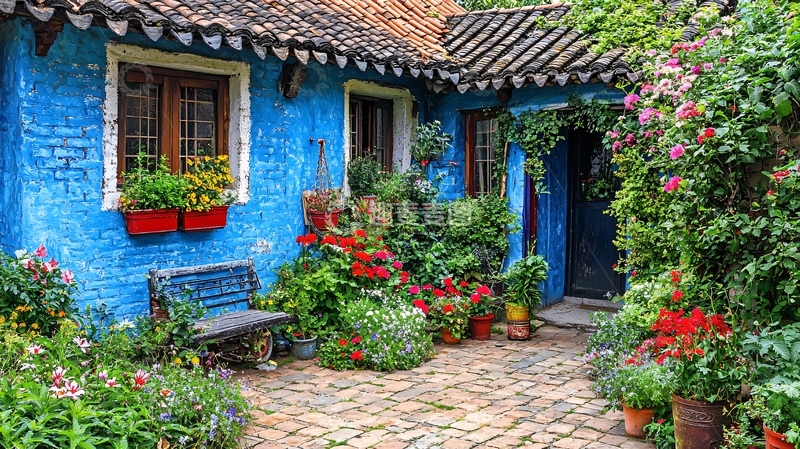 高清大图下载【趣麦麦图】蓝墙小院