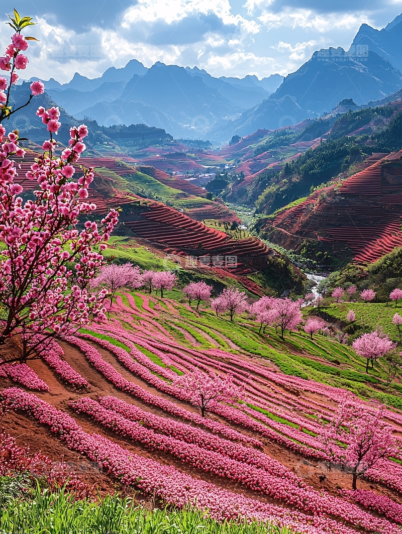 高清大图下载【趣麦麦图】粉色梯田