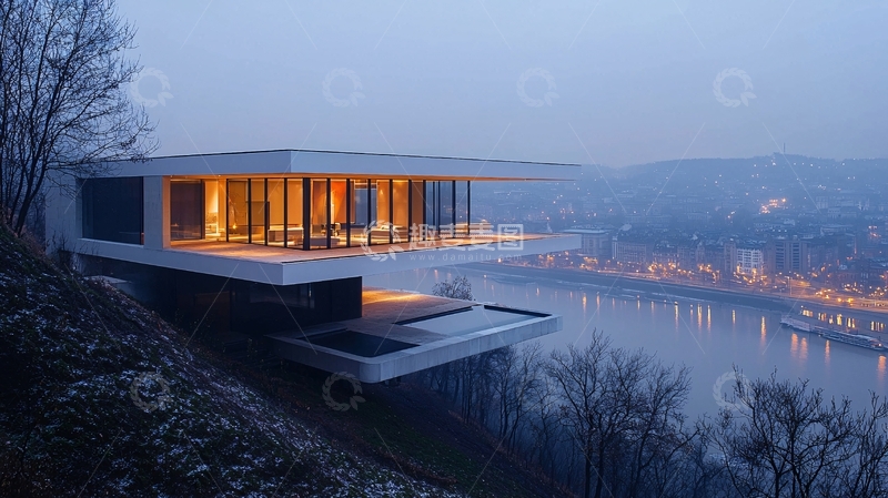 高清大图下载【趣麦麦图】悬崖边现代简约别墅