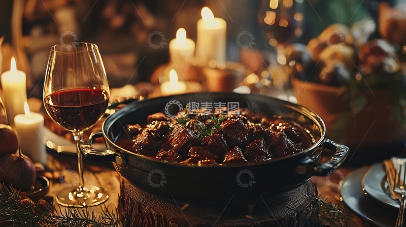 高清大图下载【趣麦麦图】烛光晚餐红酒炖肉
