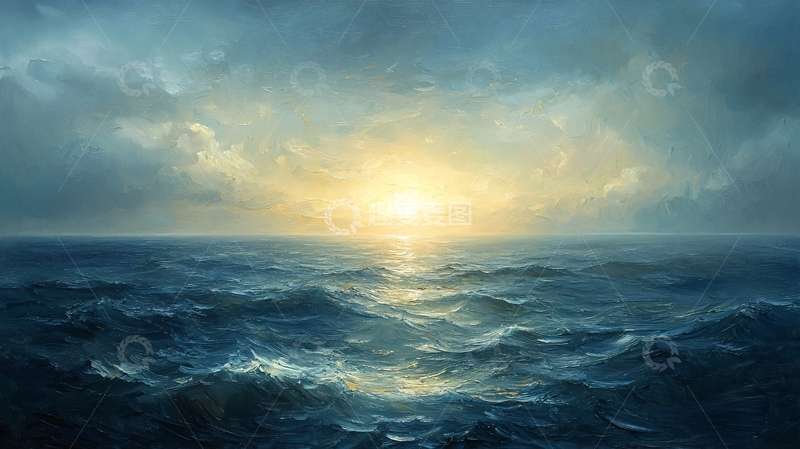 高清大图下载【趣麦麦图】波光粼粼的海面日出