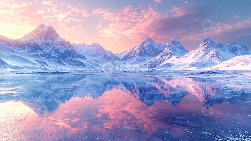 高清大图下载【趣麦麦图】雪山倒映在湖面上