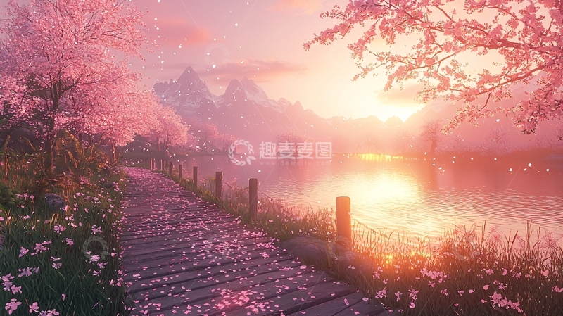 高清大图下载【趣麦麦图】唯美樱花日出景色