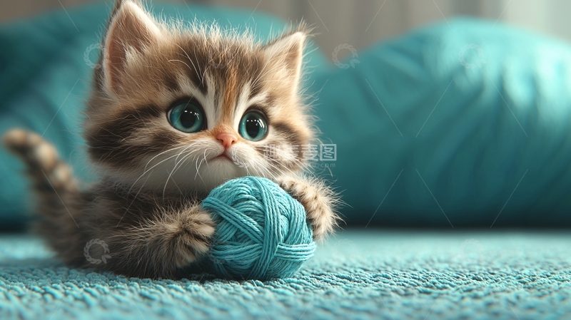 高清大图下载【趣麦麦图】可爱小猫玩毛线球