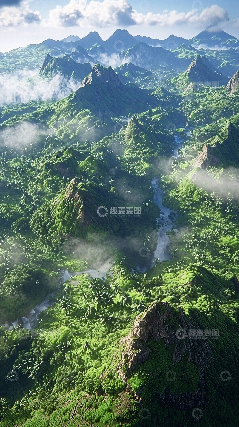 高清大图下载【趣麦麦图】山峦叠嶂的绿色山谷