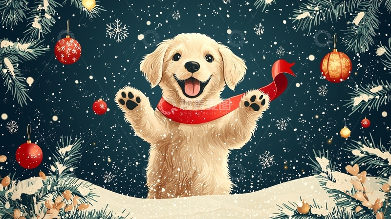高清大图下载【趣麦麦图】圣诞节金毛幼犬