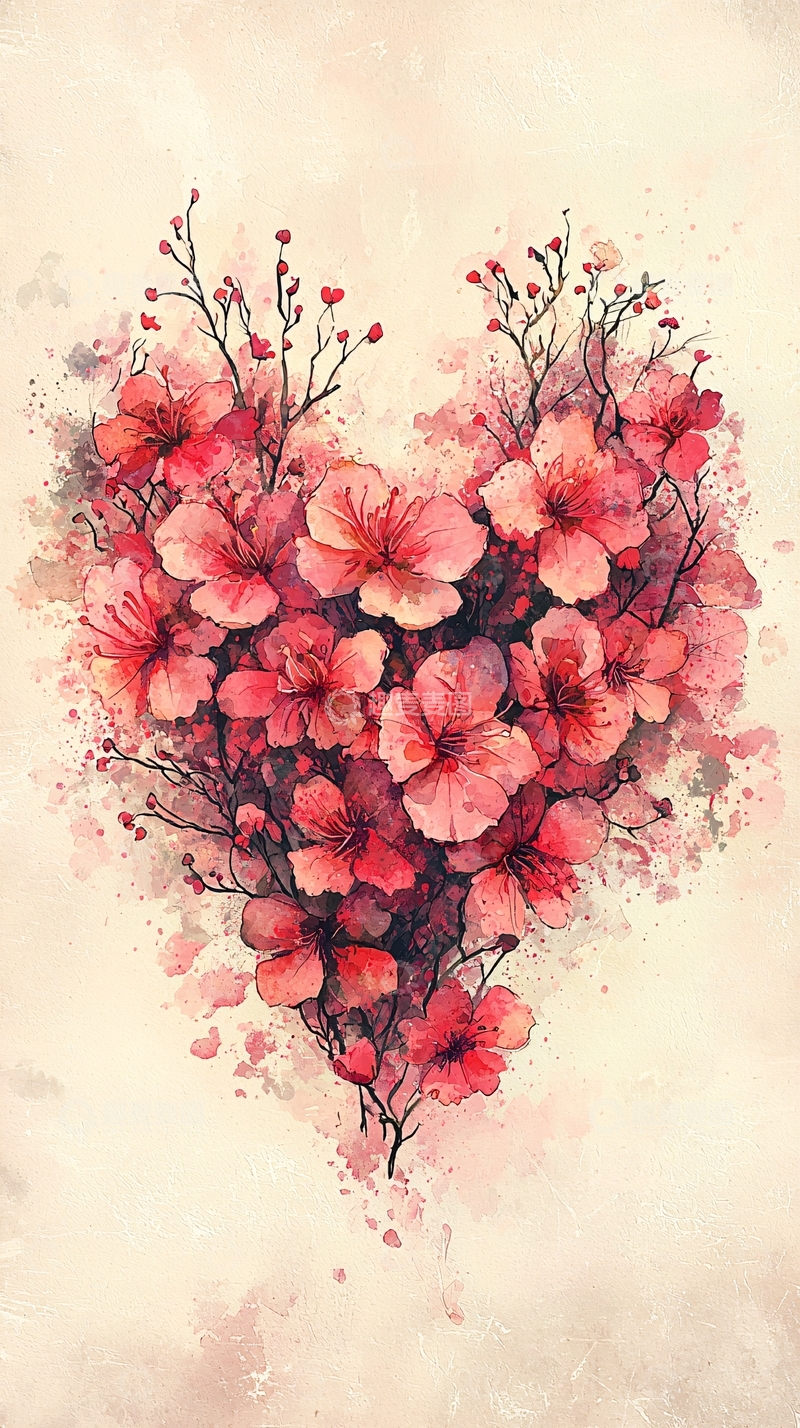 高清大图下载【趣麦麦图】粉色花朵爱心