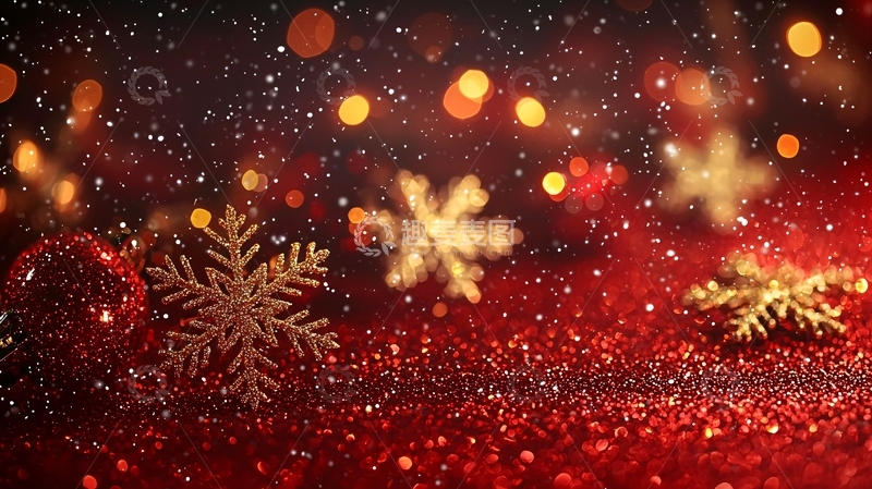 高清大图下载【趣麦麦图】红色背景圣诞雪花