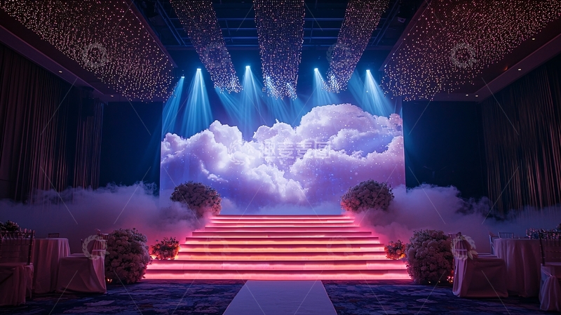高清大图下载【趣麦麦图】梦幻云朵舞台背景