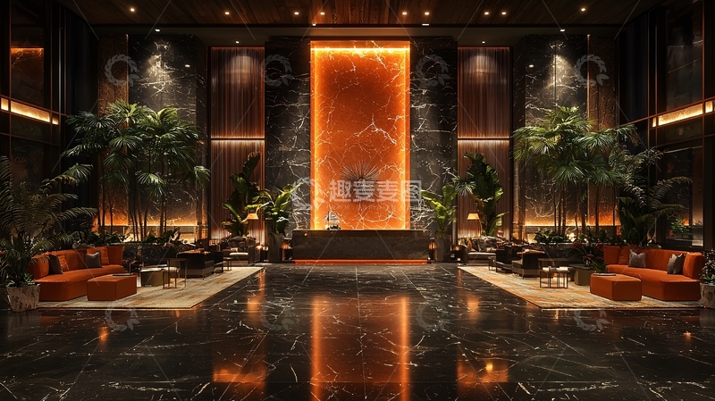 高清大图下载【趣麦麦图】豪华酒店大堂棕榈植物