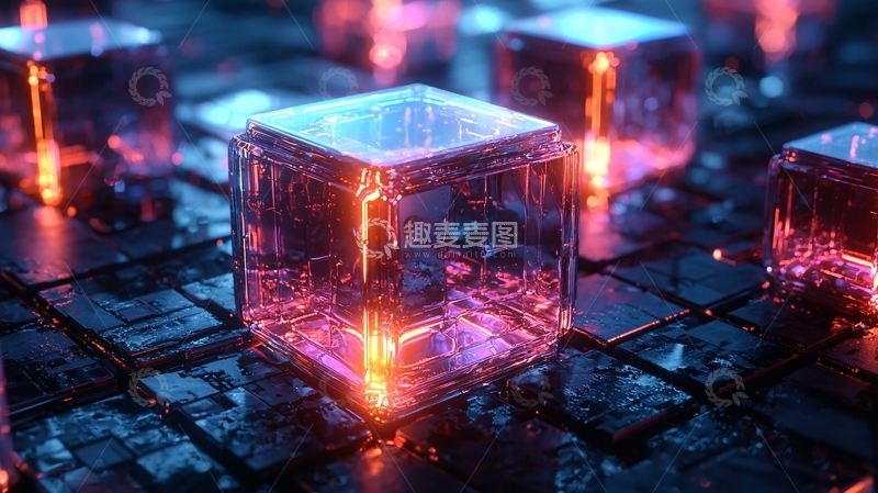 高清大图下载【趣麦麦图】炫彩发光玻璃方块