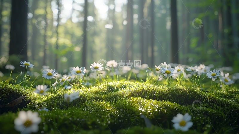 高清大图下载【趣麦麦图】森林清晨阳光花海