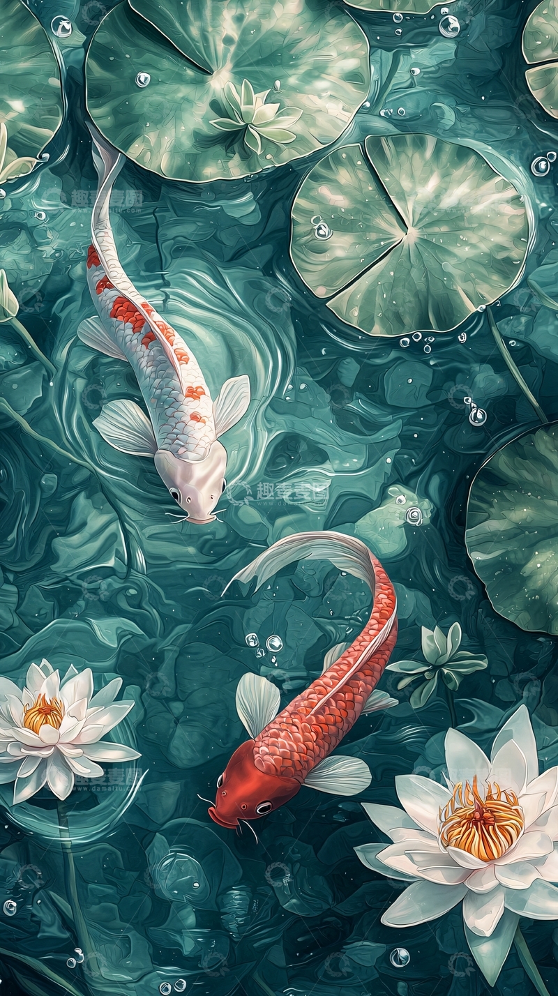 高清大图下载【趣麦麦图】水墨画风格锦鲤