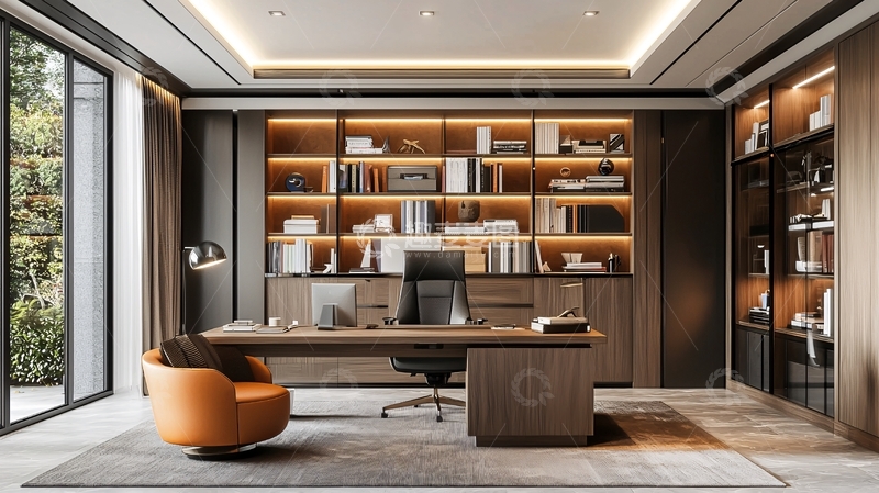 高清大图下载【趣麦麦图】现代简约高端书房设计
