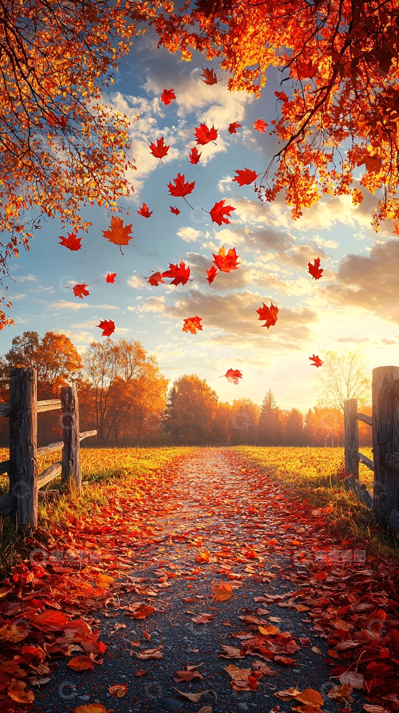 高清大图下载【趣麦麦图】秋日落叶小路