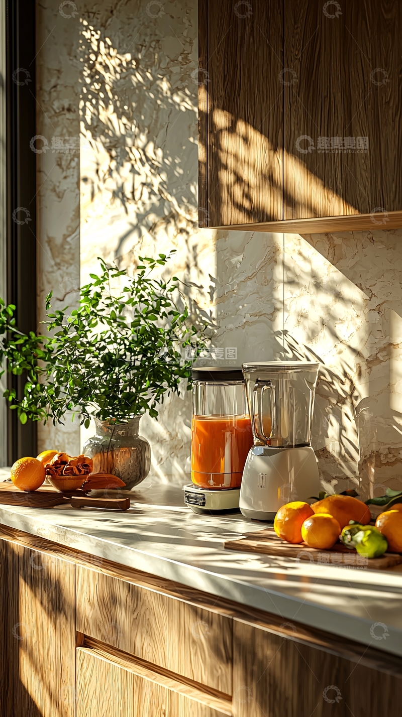 高清大图下载【趣麦麦图】阳光照耀下的厨房台面