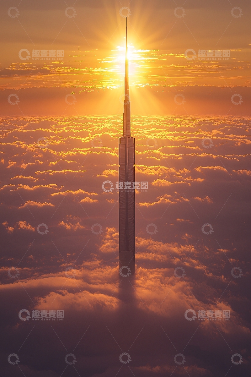 高清大图下载【趣麦麦图】云海日出高塔